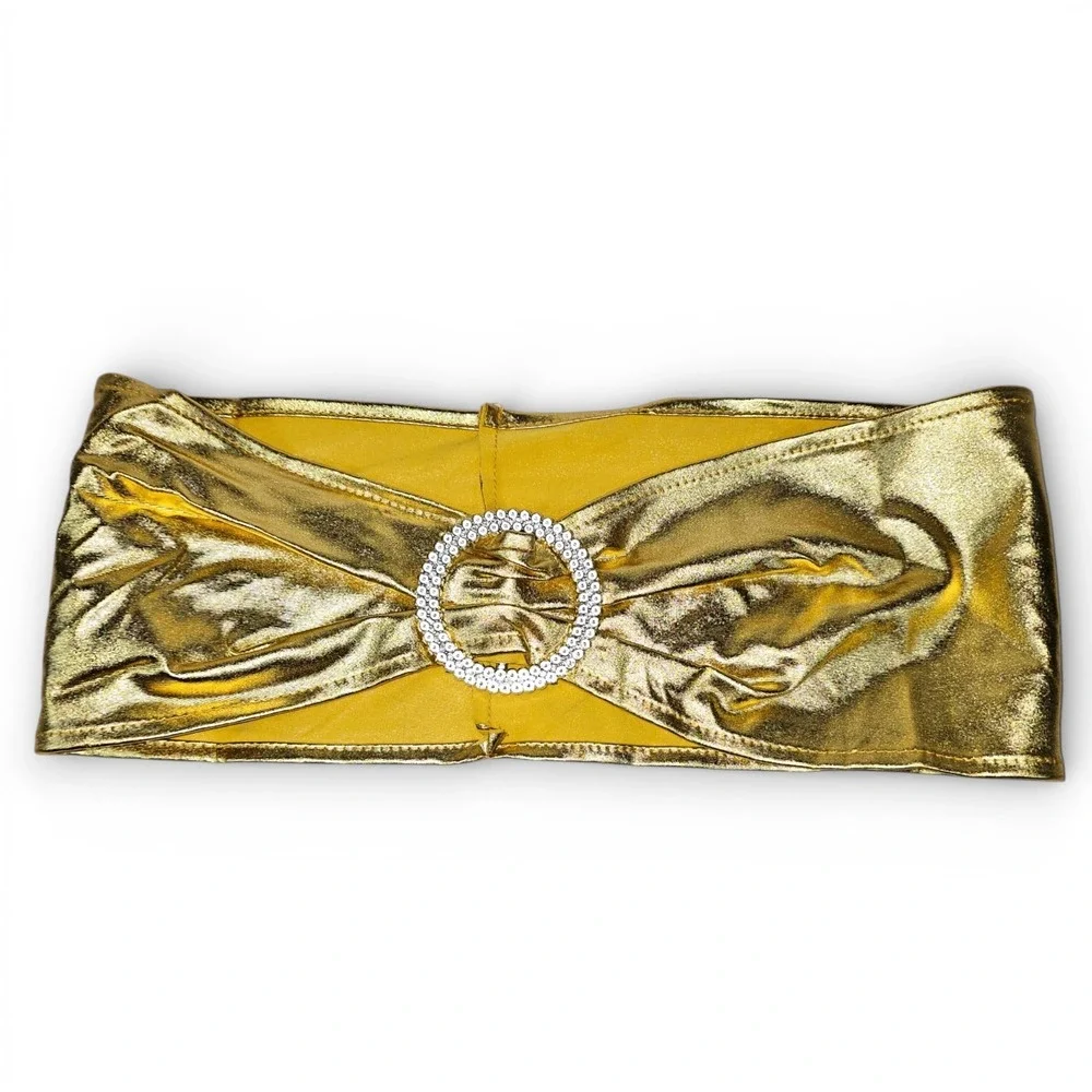 Set‎ of 10 Gold Spandex Chair Sash Bands with Buckle Accent